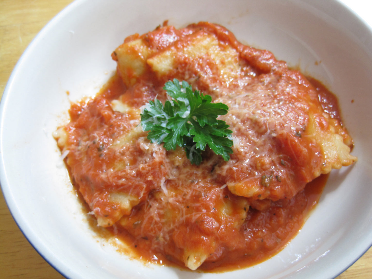 Chicken and Mushroom Ravioli in Creamy Tomato Sauce