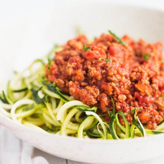 Bolognese over zucchini noodles