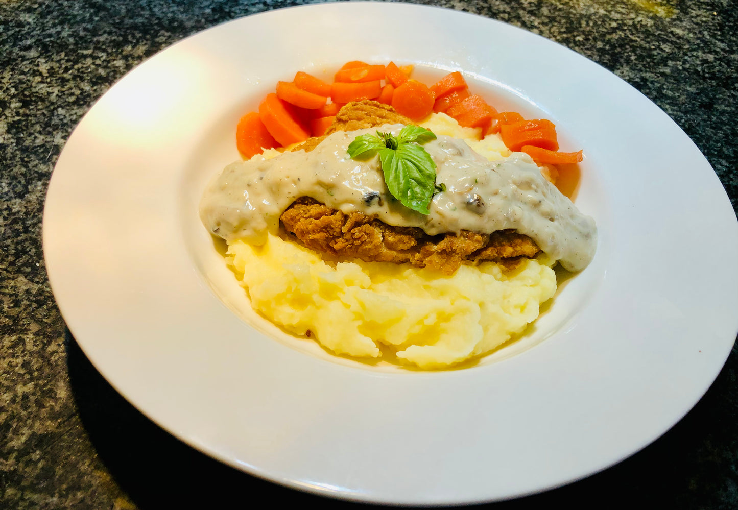 Chicken schnitzel and mash