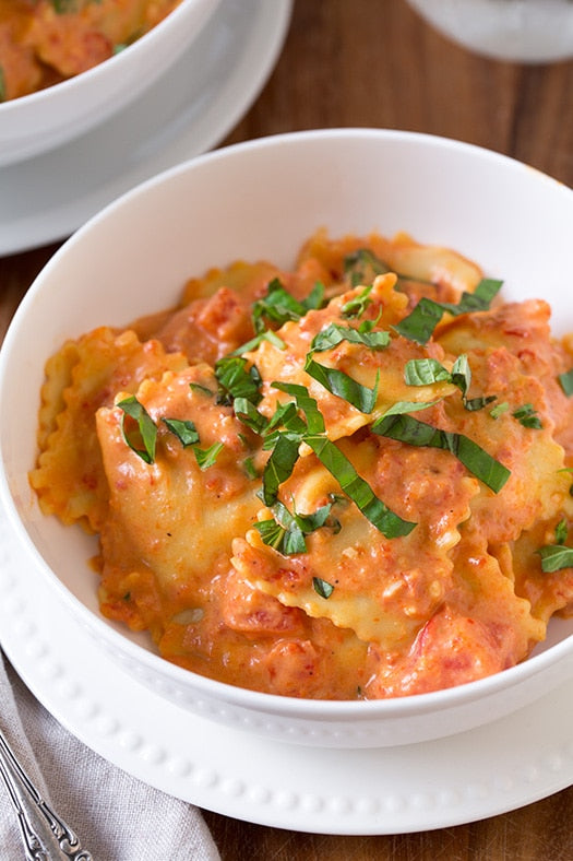 Beef Ravioli in Creamy Tomato Sauce